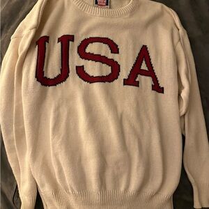 USA Crewneck Sweater - Cream with Red Lettering